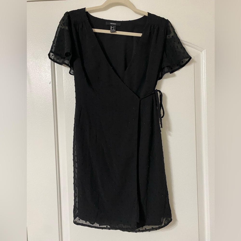 Forever 21 Black Ruffled Wrap Mini Dress